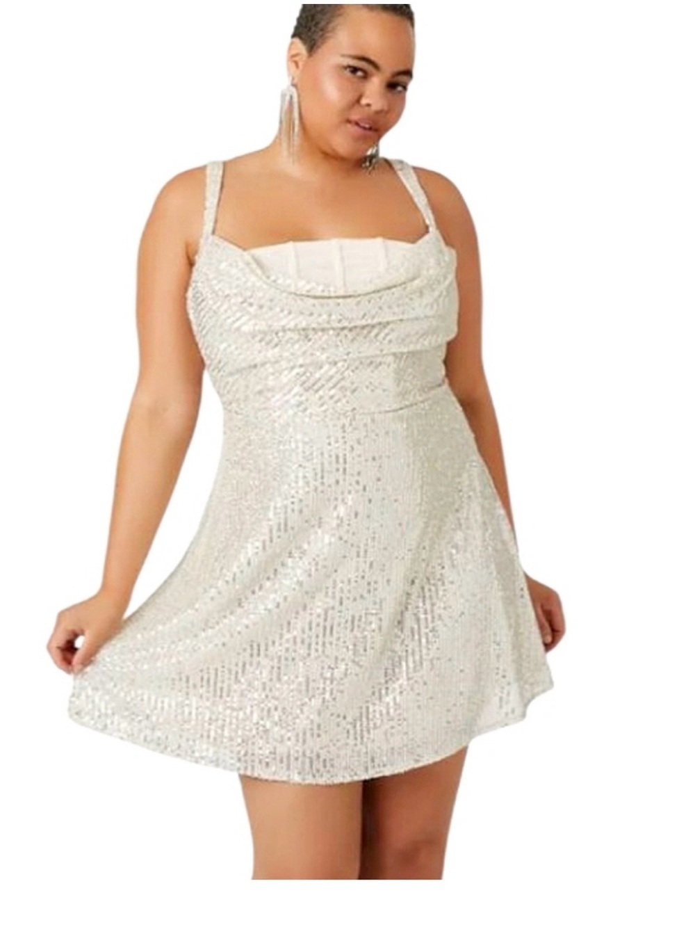 Cowl neck sequin mini dress